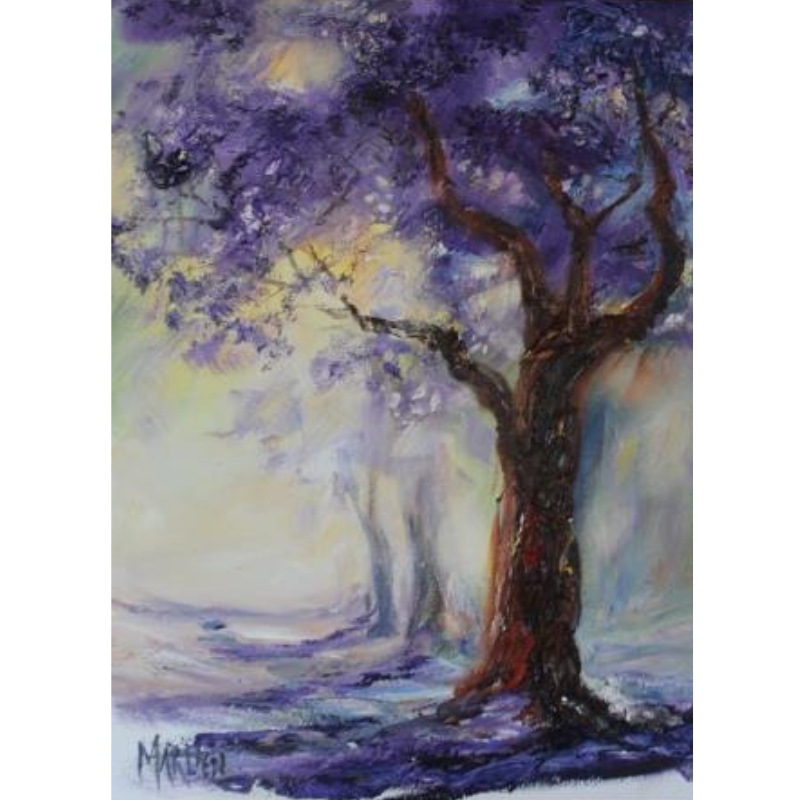 Jacaranda tree painting with faded style background oil painting